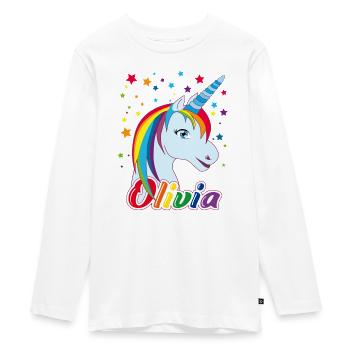 Unicorn Olivia Rainbow - Teenager Premium Organic Long Sleeve Shirt - white - Front - AI Model Kid Female (0cm)