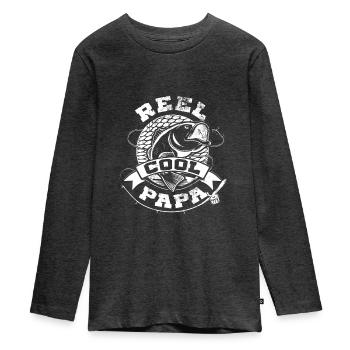 Reel Cool Papa Funny Fishing Gift for Grandpas - Teenager Premium Organic Long Sleeve Shirt - heather anthracite - Front - AI Model Kid Female (0cm)