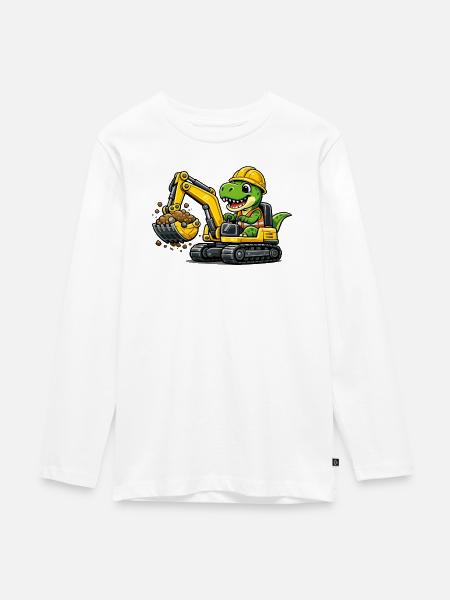 Süßer Dino Baggerfahrer - Teenager Premium Bio Langarmshirt - Weiß