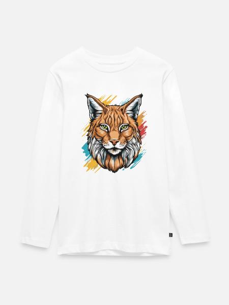 Luchs-Katze - Teenager Premium Bio Langarmshirt - Weiß
