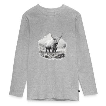 Highland cow - Teenager Premium Organic Long Sleeve Shirt - heather grey - Front
