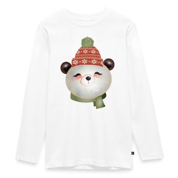 Ours panda mignon avec chapeau pompon en hiver - T-shirt manches longues Premium Ado - blanc - Devant - AI Model Kid Female (0cm)