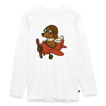 Abenteuerlicher Hund Pilot im Flugzeug - Teenager Premium Bio Langarmshirt - Weiß - Vorne - AI Model Kid Female (0cm)