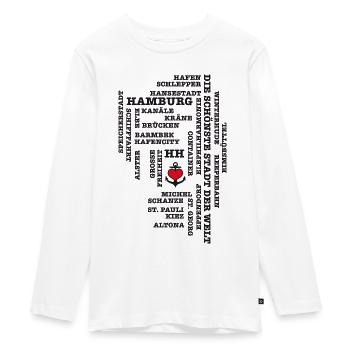 Hamburg Begriffe / Herz auf Anker / Text schwarz - Teenager Premium Bio Langarmshirt - Weiß - Vorne - AI Model Kid Female (0cm)