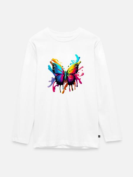 Schmetterling - Teenager Premium Bio Langarmshirt - Weiß