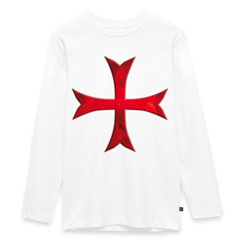 Templer Kreuz schlicht rot - Teenager Premium Bio Langarmshirt - Weiß - Vorne - AI Model Kid Female (0cm)
