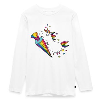Einhorn Einschulung Schulkind Schule Zuckertüte - Teenager Premium Bio Langarmshirt - Weiß - Vorne - AI Model Kid Female (0cm)