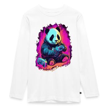 cute fat japanese Panda gamer Play Consol - Teenager Premium Bio Langarmshirt - Weiß - Vorne - AI Model Kid Female (0cm)