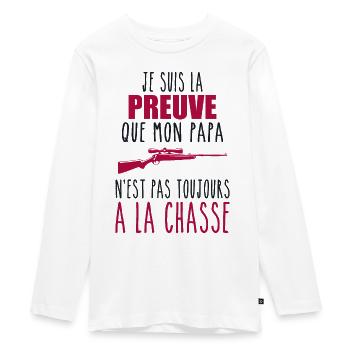Proof that my dad hunts, hunters, hunts, hunts - Teenager Premium Organic Long Sleeve Shirt - white - Front - AI Model Kid Female (0cm)
