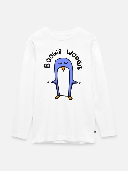 Pinguin tanzt boogie woogie - Teenager Premium Bio Langarmshirt - Weiß