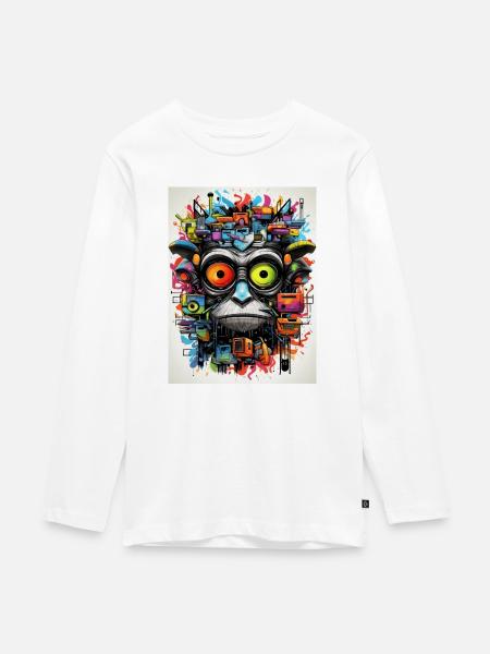 [MB] Farbenfrohes Affenchaos - Teenager Premium Bio Langarmshirt - Weiß