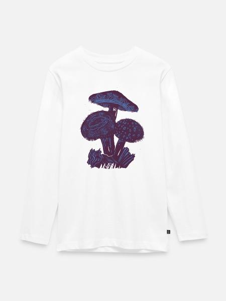 Pilze Linocut - Teenager Premium Bio Langarmshirt - Weiß