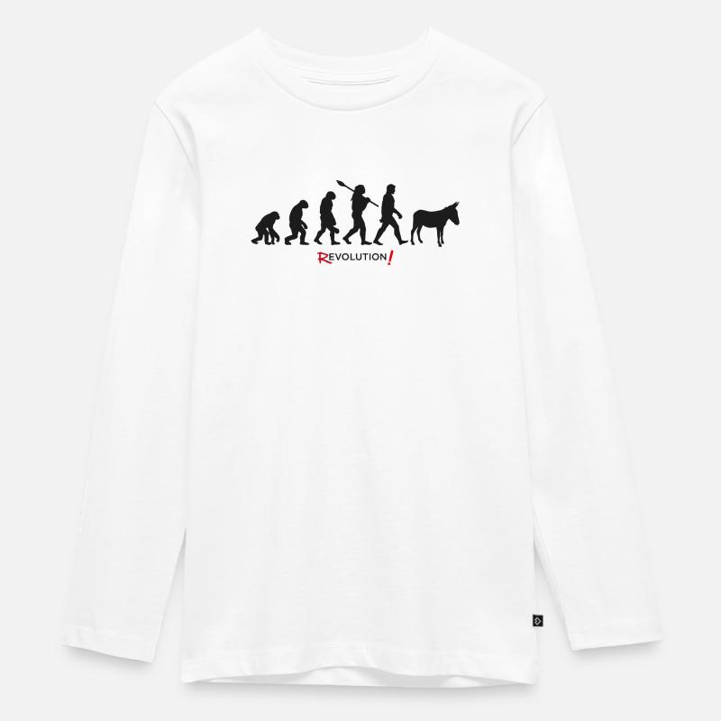 Evolution Revolution Esel Mann - Teenager Premium Bio Langarmshirt - Weiß