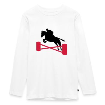 show jumping - Teenager Premium Organic Long Sleeve Shirt - white - Front - AI Model Kid Female (0cm)