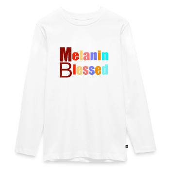 Multi coloured Melanin Blessed - Teenager Premium Organic Long Sleeve Shirt - white - Front - AI Model Kid Female (0cm)