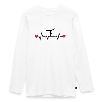 Turnen, Turnerin, Herzschlag 2farbig - Teenager Premium Bio Langarmshirt - Weiß - Vorne - AI Model Kid Female (0cm)