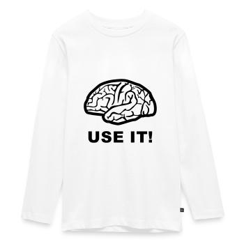 Brain - use it! - Teenager Premium Organic Long Sleeve Shirt - white - Front - AI Model Kid Female (0cm)