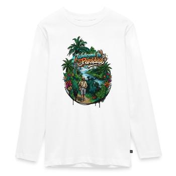 Willkommen im Paradies Pfad - Teenager Premium Bio Langarmshirt - Weiß - Vorne - AI Model Kid Female (0cm)