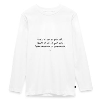 When we know what we know - Teenager Premium Organic Long Sleeve Shirt - white - Front - AI Model Kid Female (0cm)