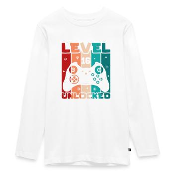 Level 16 Unlocked - Teenager Premium Organic Long Sleeve Shirt - white - Front - AI Model Kid Female (0cm)