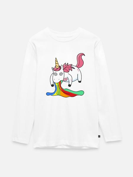 Kotzendes Einhorn Regenbogen - Teenager Premium Bio Langarmshirt - Weiß