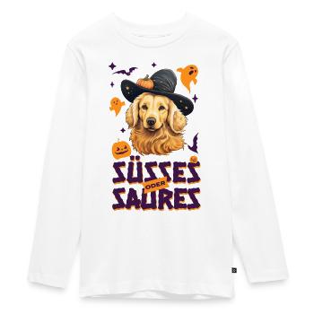 Halloween Golden Retriever Süsses oder Saures - Teenager Premium Bio Langarmshirt - Weiß - Vorne - AI Model Kid Female (0cm)
