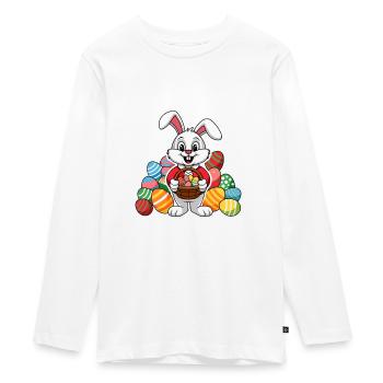 Lustiger Osterhase mit vielen bunten Ostereiern - Teenager Premium Bio Langarmshirt - Weiß - Vorne - AI Model Kid Female (0cm)