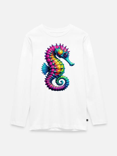 Seepferdchen - Teenager Premium Bio Langarmshirt - Weiß