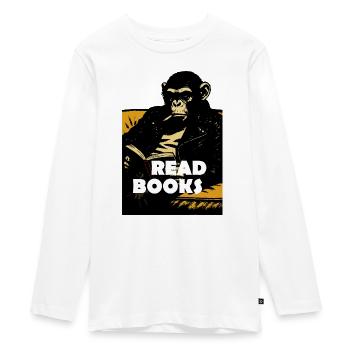 Chimp is reading books - Teenager Premium Organic Long Sleeve Shirt - white - Front - AI Model Kid Female (0cm)