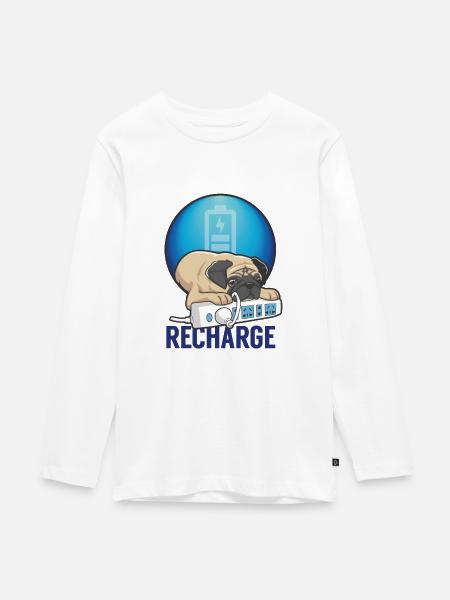 Mops-Aufladen - Teenager Premium Bio Langarmshirt - Weiß