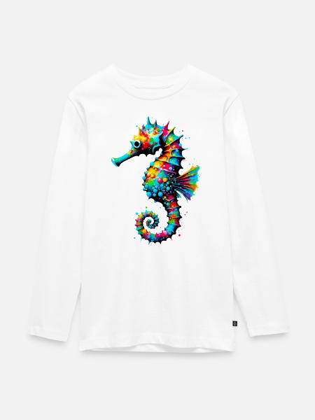 Seepferdchen - Teenager Premium Bio Langarmshirt - Weiß