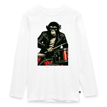 Chimp Drummer in Leather Jacket - Teenager Premium Organic Long Sleeve Shirt - white - Front - AI Model Kid Female (0cm)