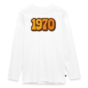 1970 – L'Essence Rétro Jahrgang - Teenager Premium Bio Langarmshirt - Weiß - Vorne - AI Model Kid Female (0cm)