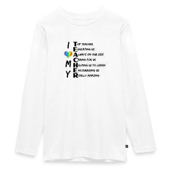ICH LIEBE MEIN LEHRERGEDICHT mit Regenbogenherz - Teenager Premium Bio Langarmshirt - Weiß - Vorne - AI Model Kid Female (0cm)