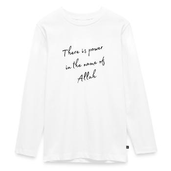 There is power in the name of allah - Teenager Premium Organic Long Sleeve Shirt - white - Front - AI Model Kid Female (0cm)
