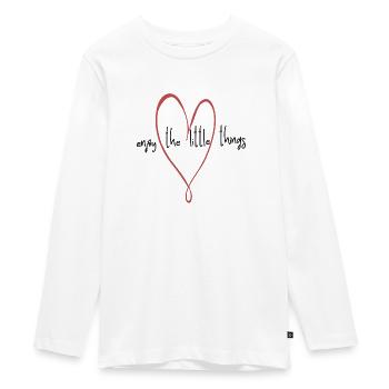 genieße die kleinen Dinge im Leben, Herz, Spruch - Teenager Premium Bio Langarmshirt - Weiß - Vorne - AI Model Kid Female (0cm)