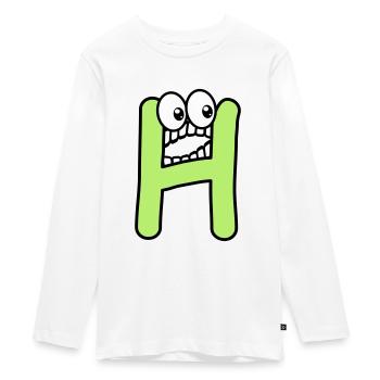 H - lettre H avec les yeux 👀 - T-shirt manches longues Premium Ado - blanc - Devant - AI Model Kid Female (0cm)