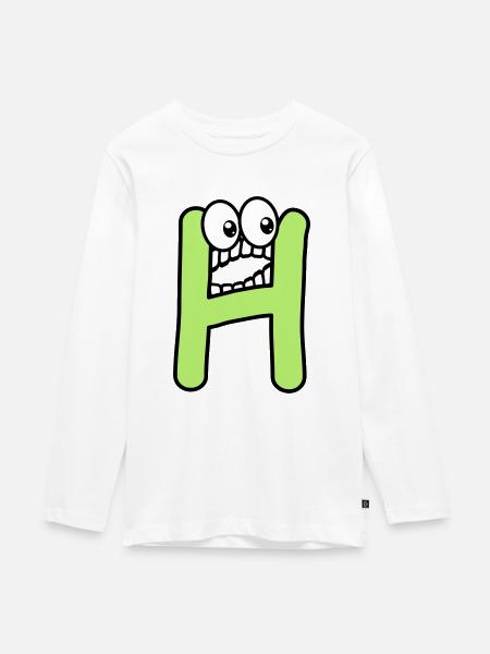 H - letter H with eyes 👀 - Teenager Premium Organic Long Sleeve Shirt - white