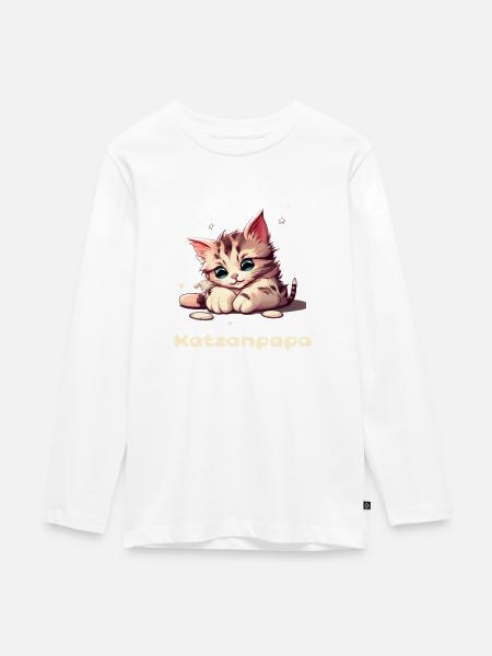 Katzenpapa süßes Kätzchen - Teenager Premium Bio Langarmshirt - Weiß