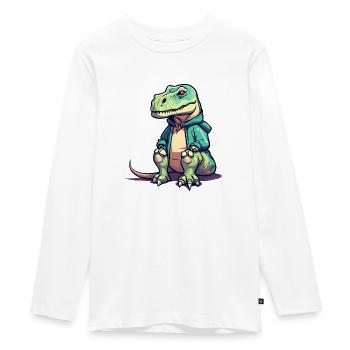 Waiting Dino Dinosaur - Teenager Premium Organic Long Sleeve Shirt - white - Front - AI Model Kid Female (0cm)