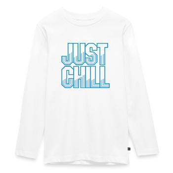Just Chill Text Logo - Teenager Premium Organic Long Sleeve Shirt - white - Front - AI Model Kid Female (0cm)