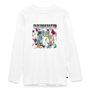 Drummer Art Design Texte argenté - T-shirt manches longues Premium Ado - blanc - Devant - AI Model Kid Female (0cm)