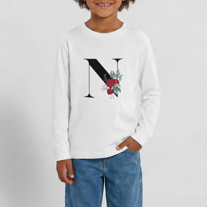 Buchstabe N Blühende Teenager Premium Bio Langarmshirt