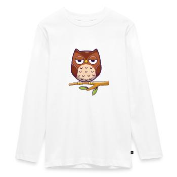 Hibou ennuyé - hibou ennuyé assis sur la branche - T-shirt manches longues Premium Ado - blanc - Devant - AI Model Kid Female (0cm)