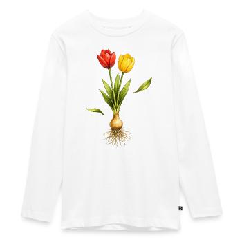 Zwei Tulpen mit sichtbarer Zwiebel und Wurzeln - Teenager Premium Bio Langarmshirt - Weiß - Vorne - AI Model Kid Female (0cm)