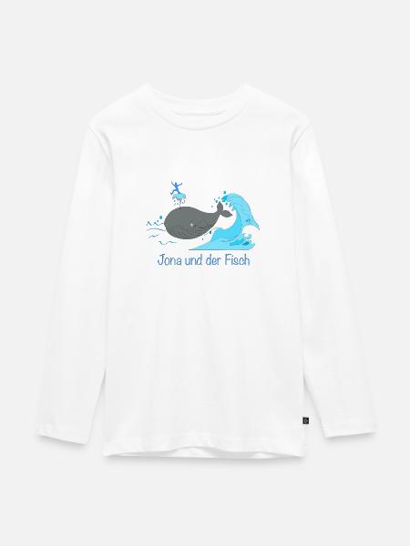 Jona und der Fisch - Teenager Premium Bio Langarmshirt - Weiß