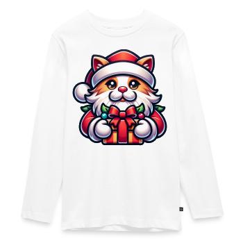 Cat Christmas Santa Claus Gift - Teenager Premium Organic Long Sleeve Shirt - white - Front - AI Model Kid Female (0cm)