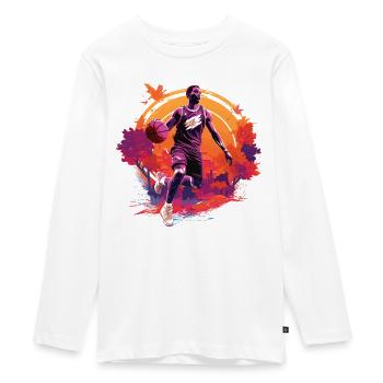 Joueur de basket-ball sur fond de soleil couchant, en automne - T-shirt manches longues Premium Ado - blanc - Devant - AI Model Kid Female (0cm)