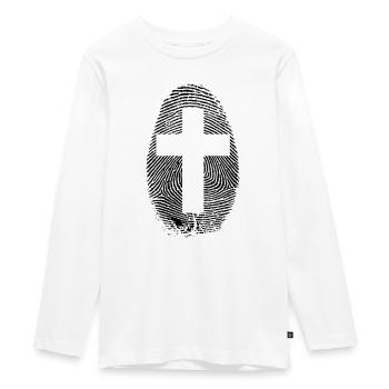 fingerprint cross - Teenager Premium Organic Long Sleeve Shirt - white - Front - AI Model Kid Female (0cm)