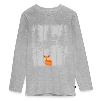 Sweet Fox in the Forest Retro Pattern Vintage Tree Forest - Teenager Premium Organic Long Sleeve Shirt - heather grey - Front